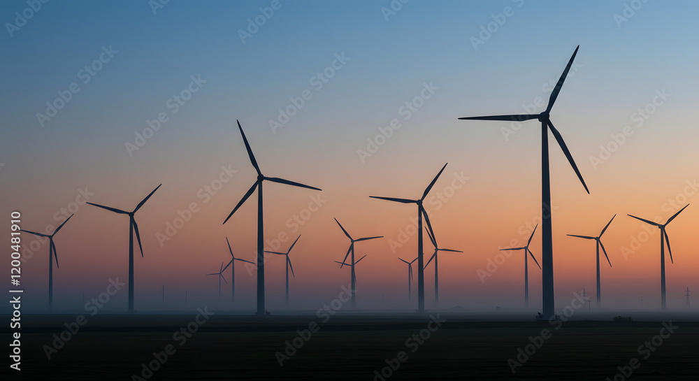 Fototapeta premium Wind Turbines Spinning On The Horizon Of A Wide, Arid Plateau