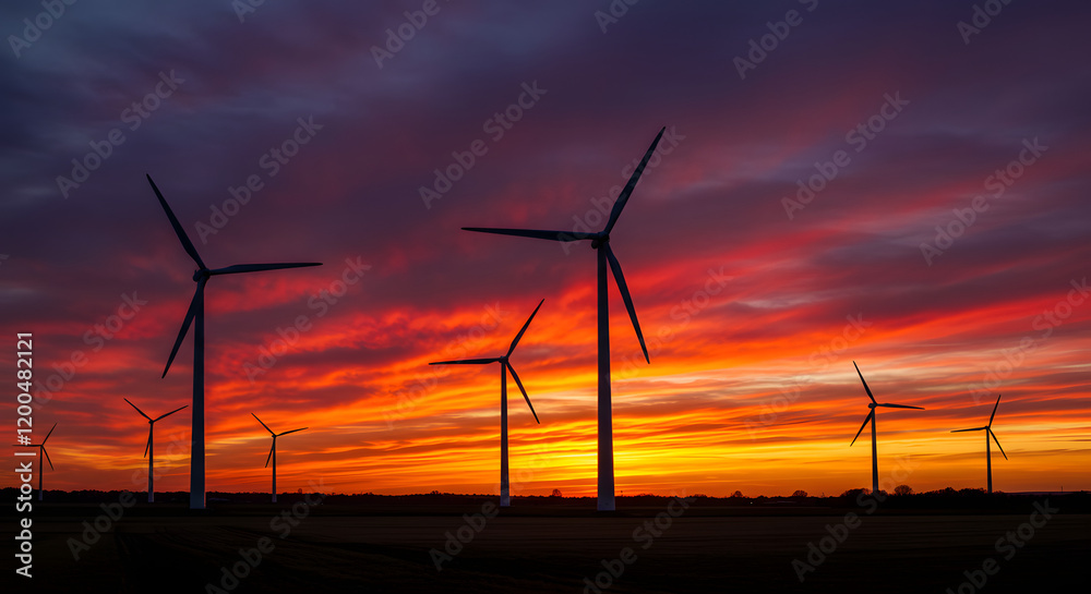 Obraz premium Wind Turbines Spinning On The Horizon Of A Wide, Arid Plateau