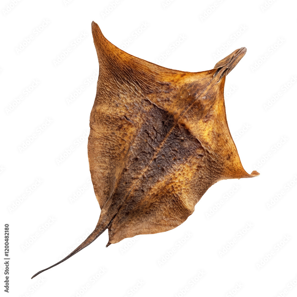 Fototapeta premium Dried stingray fish displayed against a clean transparent background for culinary and artistic purposes, Dried Stingray fish isolated on transparent background