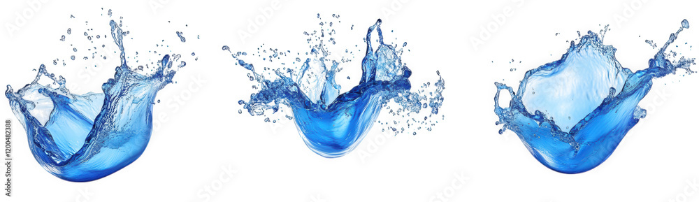 three distinct splashes of water. each captured in a moment of dynamic motion. showcasing the beauty and fluidity of water as it interacts with its environment the splashes are vibrant and clear. emph three distinct splashes of water. each captured in a moment of dynamic motion. showcasing the beauty and fluidity of water as it interacts with its environment the splashes are vibrant and clear. emph