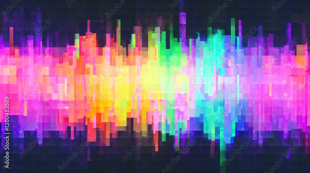 Futuristic Pixelated Rainbow Gradient Background with Cyberpunk Vibe and Glitched Aesthetic for Retro Game or Rave Party Flyers and Presentations Futuristic Pixelated Rainbow Gradient Background with Cyberpunk Vibe and Glitched Aesthetic for Retro Game or Rave Party Flyers and Presentations