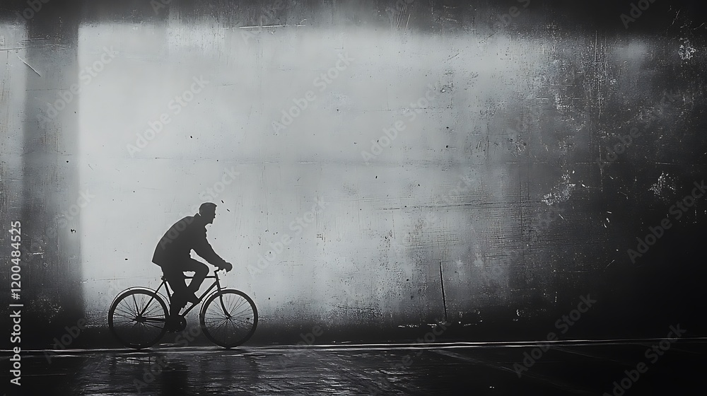 Obraz premium Silhouette cyclist urban alleyway, grunge background