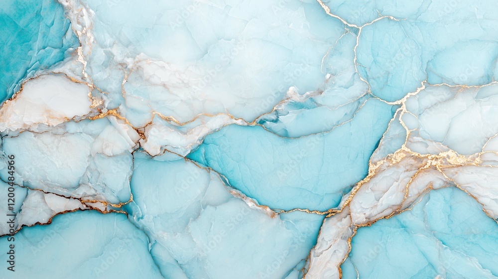 Fototapeta premium A stunning blue and white marbled pattern with golden veins, showcasing a luxurious and elegant texture suitable for various design projects.