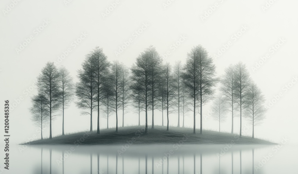 Fototapeta premium Minimalist Forest Landscape Wallpaper Background with Soft Gray Trees and Gentle Lighting for Interior Design