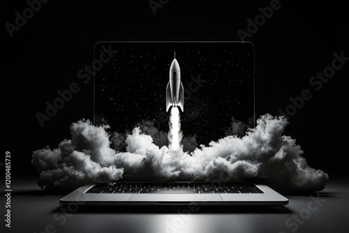 Fototapeta Naklejka Na Ścianę i Meble -  A dynamic depiction of technology and space exploration on a black background.