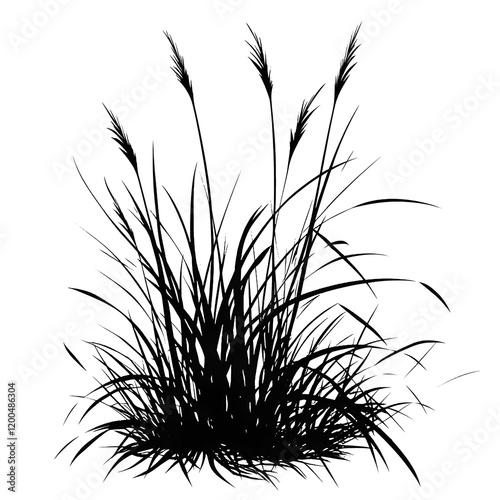 several bits of grass thick blades black on white background creepy illustration flat
