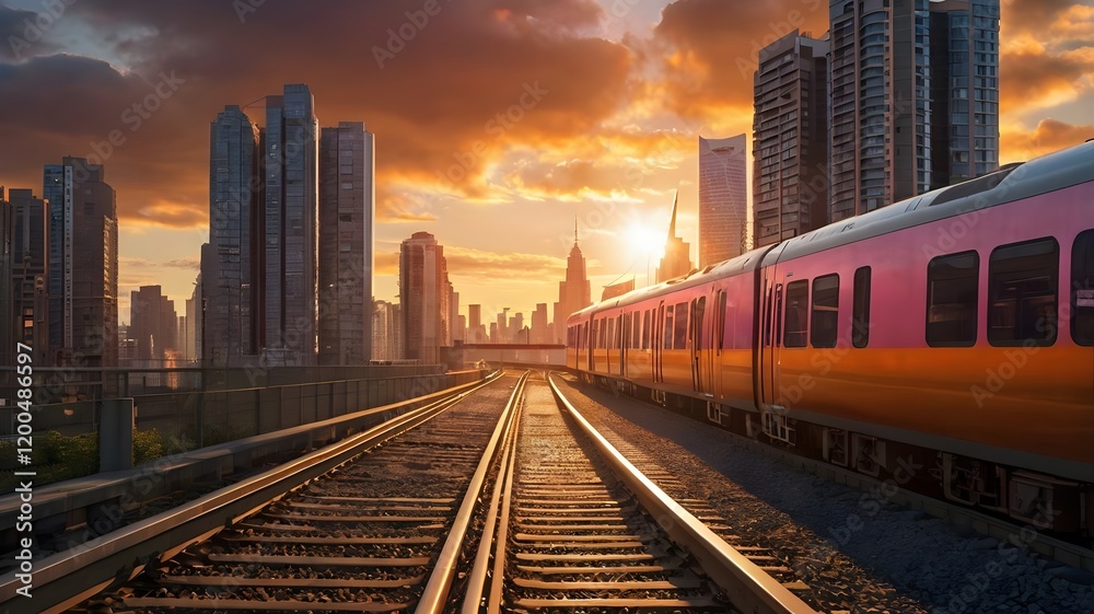 High Speed Train Modern Transportation City Sunrise Future High Speed Train Modern Transportation City Sunrise Future