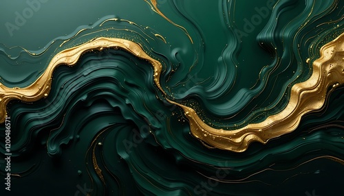 Wallpaper Mural Abstract Emerald Green and Gold Swirling Paint Torontodigital.ca