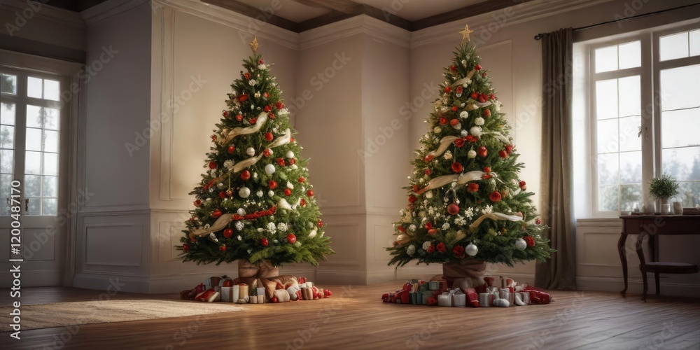 A large Christmas tree with a beautiful floral arrangement on top, beautiful flowers, festive decoration, elegant decor A large Christmas tree with a beautiful floral arrangement on top, beautiful flowers, festive decoration, elegant decor