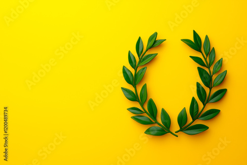 Green Laurel Wreath on Yellow Background
