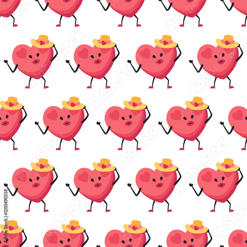 Cute Heart Seamless Pattern, Cartoon Emotion Adorable Mascot, vector pattern featuring heart characters with various emotions. Perfect for Valentine's Day designs, love-themed projects, emotional