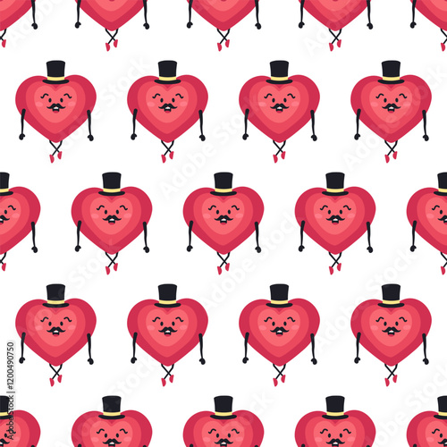Cute Heart Seamless Pattern, Cartoon Emotion Adorable Mascot, vector pattern featuring heart characters with various emotions. Perfect for Valentine's Day designs, love-themed projects, emotional