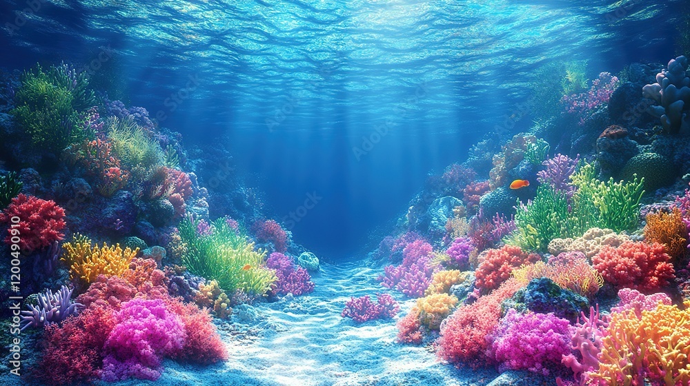 Naklejka premium Vibrant coral reef exploration underwater photograph ocean close-up marine ecosystem