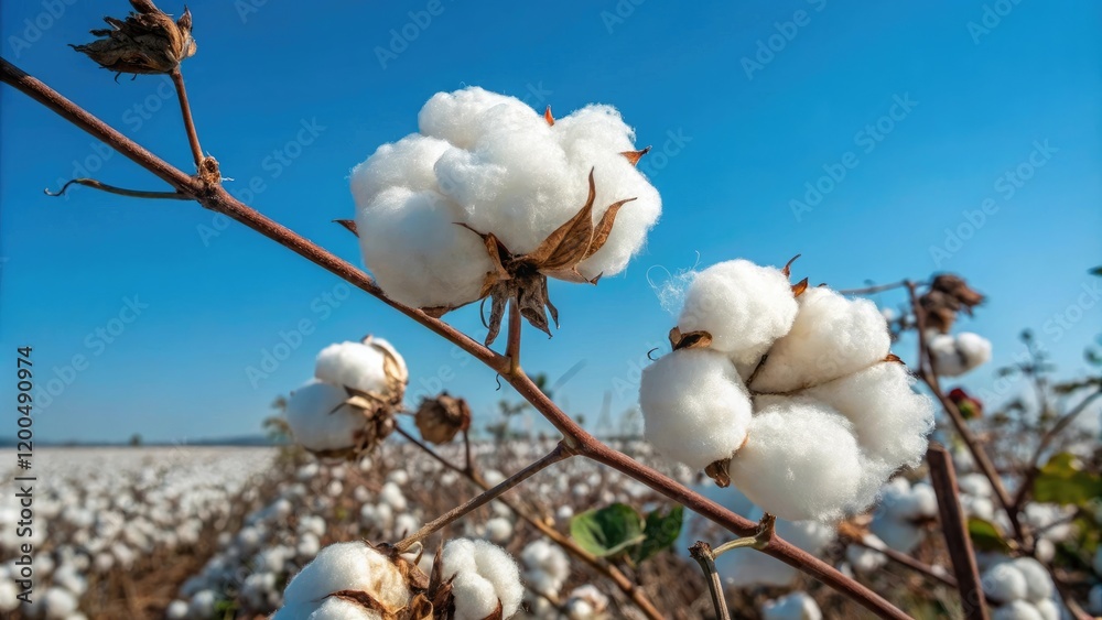 A delicate bundle of cotton fibers clustered together against a brilliant blue horizon, suggesting an intimate connection with nature, earthy, fiber A delicate bundle of cotton fibers clustered together against a brilliant blue horizon, suggesting an intimate connection with nature, earthy, fiber