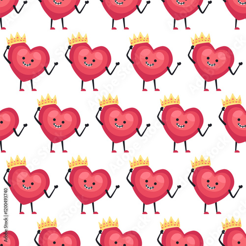 Cute Heart Seamless Pattern, Cartoon Emotion Adorable Mascot, vector pattern featuring heart characters with various emotions. Perfect for Valentine's Day designs, love-themed projects, emotional