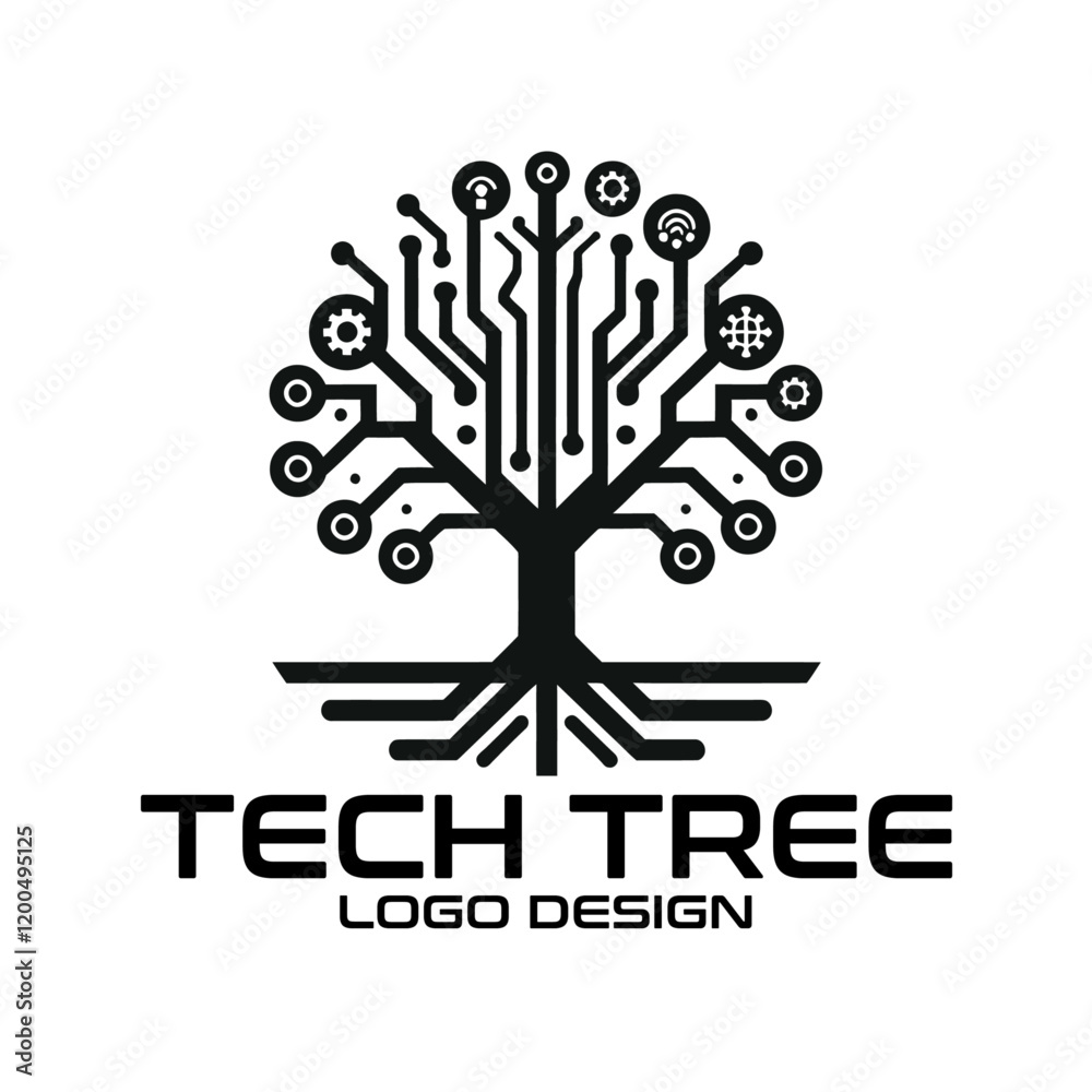 Obraz premium Tech Tree Vector Logo Design