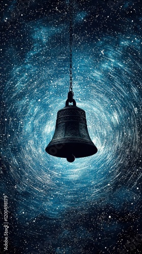 Sacred Bell Casting Luminous Energy Ripples in Cosmic Background