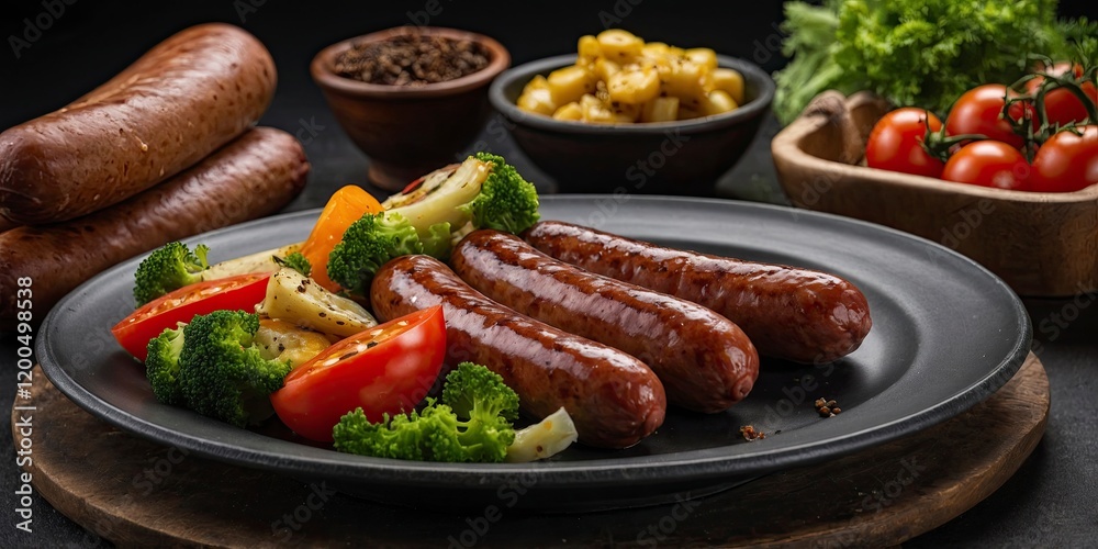 Sausages and vegetables in the plate Sausages and vegetables in the plate