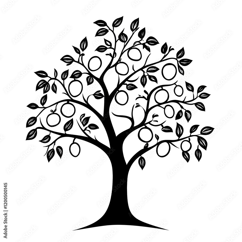apple tree minimals desing white background simple line art