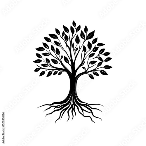logo of stylized tree with roots black on white background