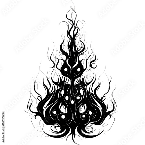 stilized fire ornament black and white only vector silhouette graphics white background photo