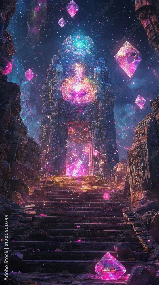 Ancient Steps Leading to a Glowing Cosmic Portal at Night Ancient Steps Leading to a Glowing Cosmic Portal at Night