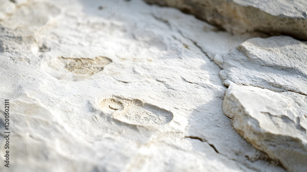 Close-Up of White Limestone, Featuring Fossil Imprints and Rough Weathered Surface Close-Up of White Limestone, Featuring Fossil Imprints and Rough Weathered Surface