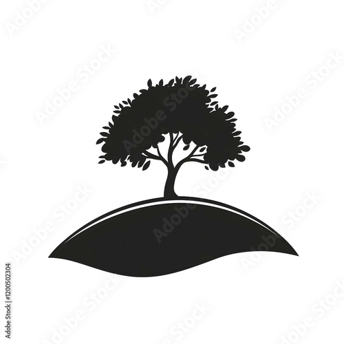 vectorized logo of a tree on the top of a hill 2 colours black and white