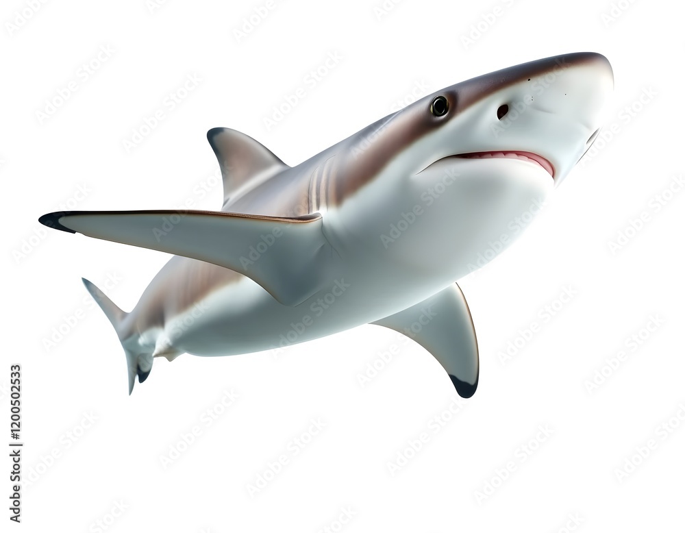 Fototapeta premium Realistic Portrayal of a Hammerhead Shark Swimming Isolated on a White Background