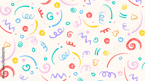 Cute pattern with hand drawn line. Colorful vector background.