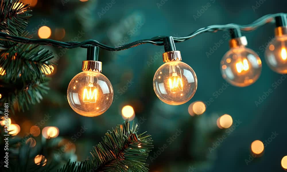 Decorative string lights glowing softly against a blurred background, creating a warm ambiance.