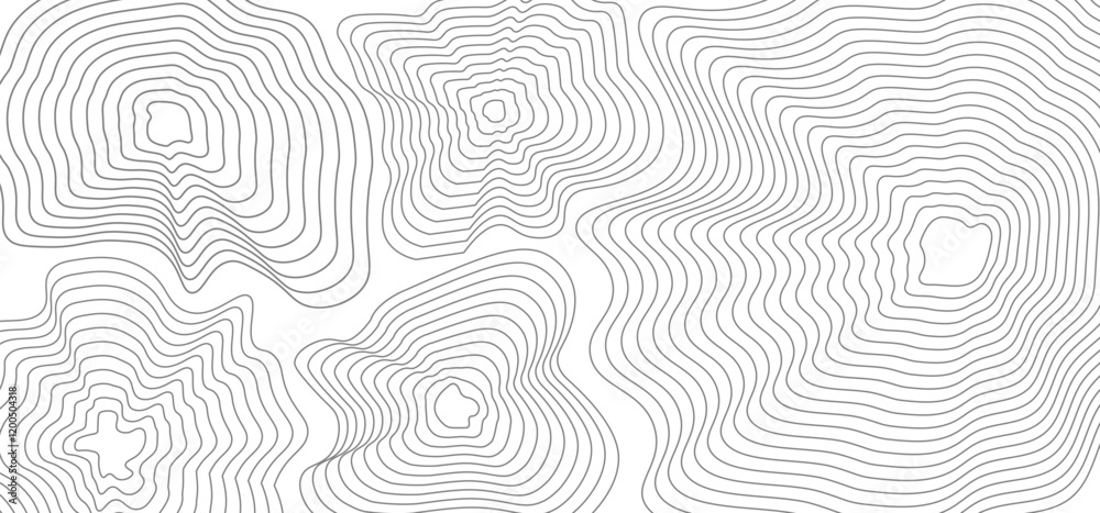 Obraz premium Geography line map with topographic map background. vector of organic ripple line shape pattern with Topography circles. Dynamic wavy black forms and isolated on White background. Transparent PNG.Eps 