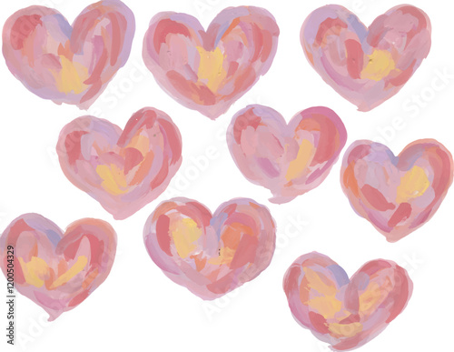 Pink Painted Hearts hand drawn watercolor