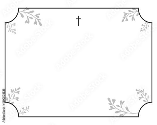 Funeral empty card. Empty card with black frame and church cross