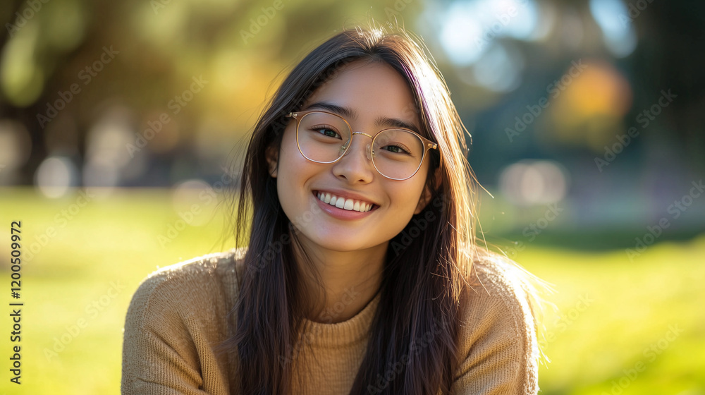 Sunny Simplicity: Rectangular Glasses in a Relaxed Park Setting Sunny Simplicity: Rectangular Glasses in a Relaxed Park Setting