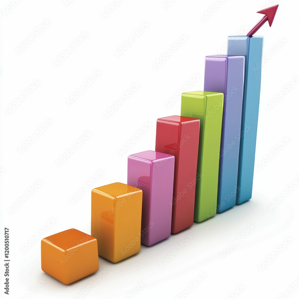 bar graph with a red arrow pointing upward showing growth and success on a white background bar graph with a red arrow pointing upward showing growth and success on a white background