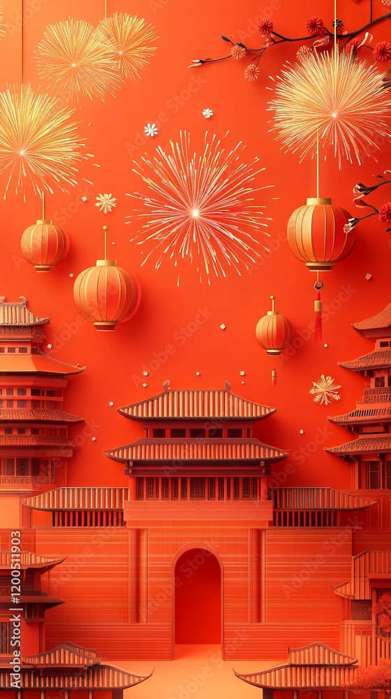 Chinatown with firecrackers for story chinese new year background. lunar new year vertical story background