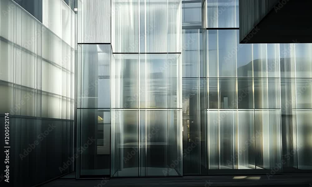 Modern glass building courtyard sunlight abstract