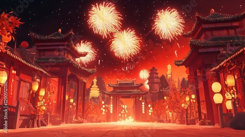 Obraz na płótnie Chinatown with firecrackers for chinese new year background. lunar new year background w salonie