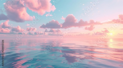 Wallpaper Mural Soft pink and blue clouds hovering over a tranquil sea at sunset, blending harmoniously with the water Torontodigital.ca