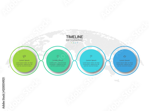 Vector thin line infographic template. Concept of circular timeline process with 4 step business process or options and marketing icons.