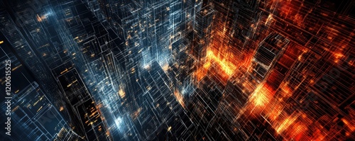 Abstract Digital Cityscape with Dynamic Light Patterns ? A Futuristic Visualization of Technology and Innovation