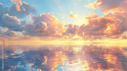 Wallpaper Mural Spectacular cloud formations floating over a calm sea during sunset, with the sky painted in warm oranges and pinks and their reflections shimmering on the water Torontodigital.ca
