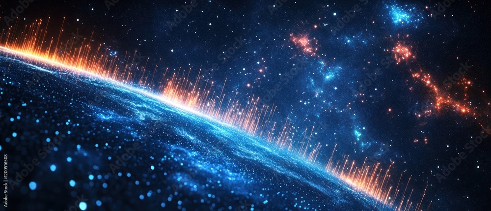 Obraz premium Earth from Space Digital Landscape with Telecommunication Connections Global Network and Innovation