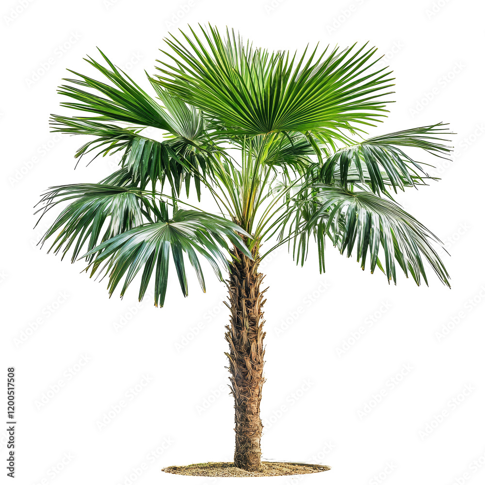 Obraz premium Tropical Asian Palmyra palm thriving against a transparent background in natural sunlight, Asian Palmyra palm, Toddy palm, Sugar palm on transparent background