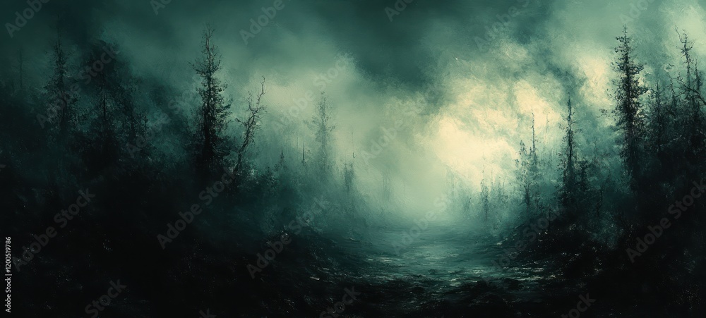 Abstract Dark Landscape with Smoke and Ethereal Lighting for Interior Display Abstract Dark Landscape with Smoke and Ethereal Lighting for Interior Display