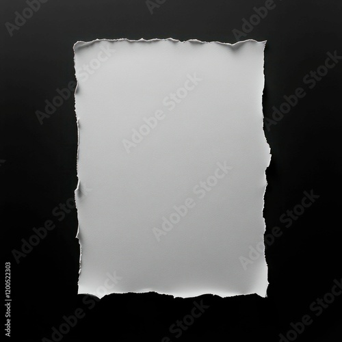 a torn piece of white paper isolated on a black background showcasing rough edges and texture photo