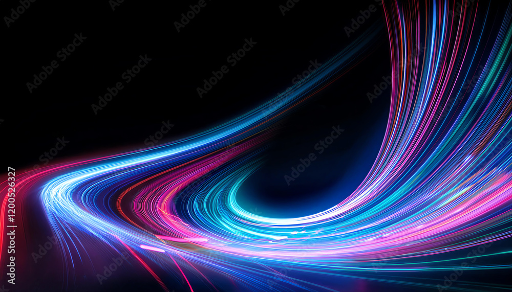 Naklejka premium A vibrant, swirling display of colorful light trails against a dark background, creating a dynamic and ethereal effect.
