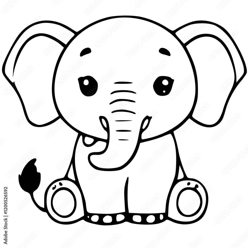 Obraz premium Cartoon of Elephant, Black & White