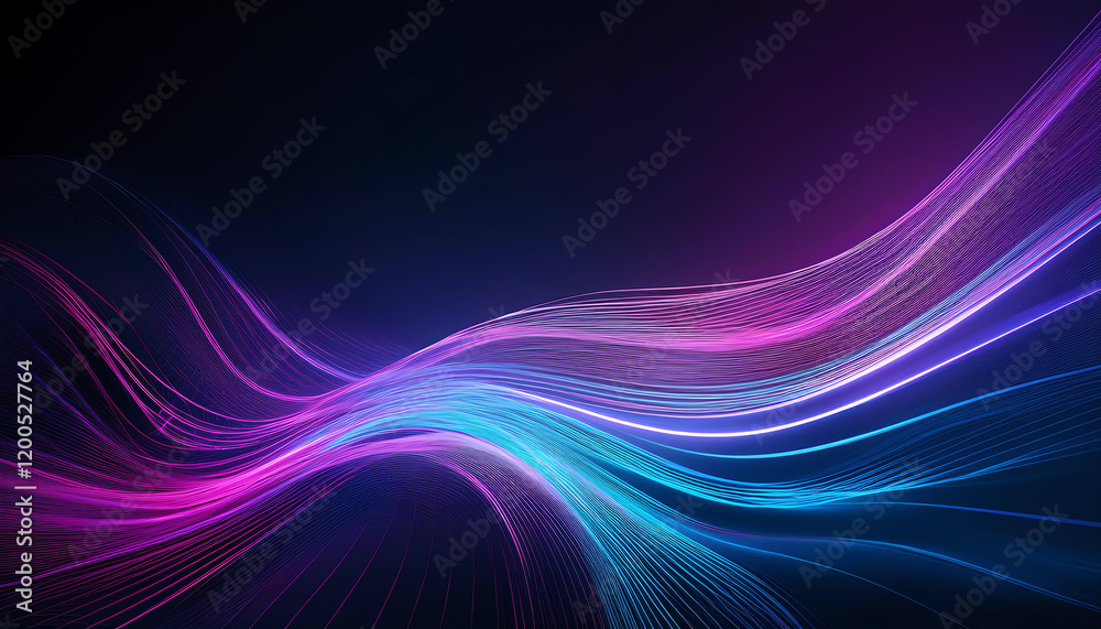 Fototapeta premium A vibrant wave of light in shades of pink and blue, creating a dynamic, abstract digital design set against a dark background.